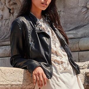 We The Free Black Faux Leather Moto Jacket